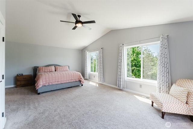 3761 Hannah Ct, Bellingham, WA 98226 - bedroom with carpet floors, vaulted ceiling, and a ceiling fan