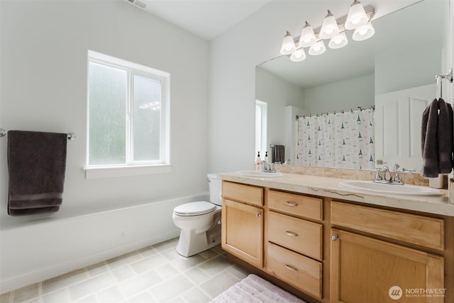 3761 Hannah Ct, Bellingham, WA 98226 - bathroom featuring double vanity and a shower with shower curtain