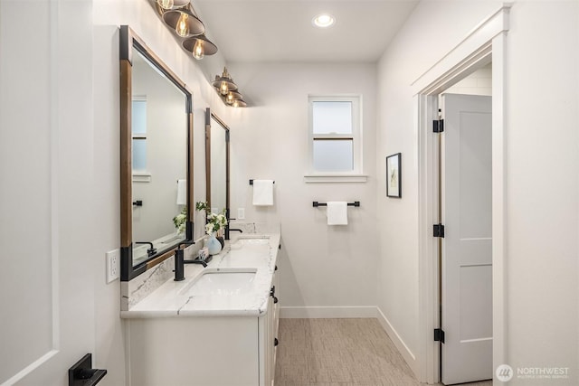 8841 Dibble Ave NW, Seattle, WA 98117 - full bathroom featuring double vanity and recessed lighting