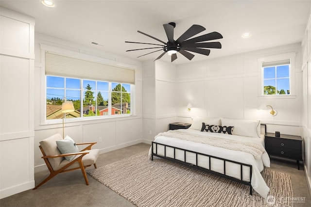 8841 Dibble Ave NW, Seattle, WA 98117 - bedroom featuring light colored carpet, recessed lighting, and a ceiling fan