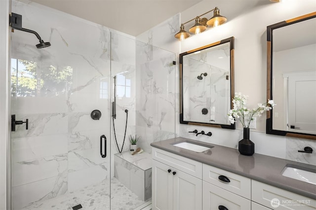 8841 Dibble Ave NW, Seattle, WA 98117 - full bathroom with a marble finish shower and double vanity