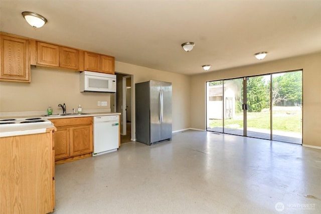 1632 Aberdeen Ave NE, Renton, WA 98056 - kitchen featuring white appliances, light countertops, and finished concrete floors