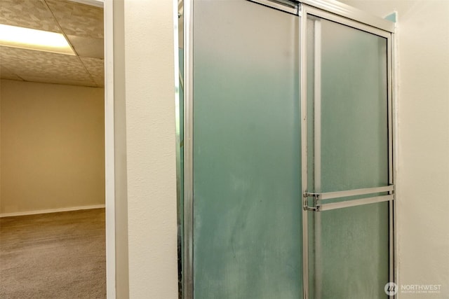 1632 Aberdeen Ave NE, Renton, WA 98056 - bathroom with a drop ceiling and a shower with door