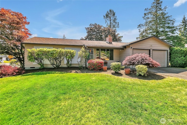 17004 137th Pl SE, Renton, WA 98058 - single story home featuring driveway, a garage, a chimney, and a front yard