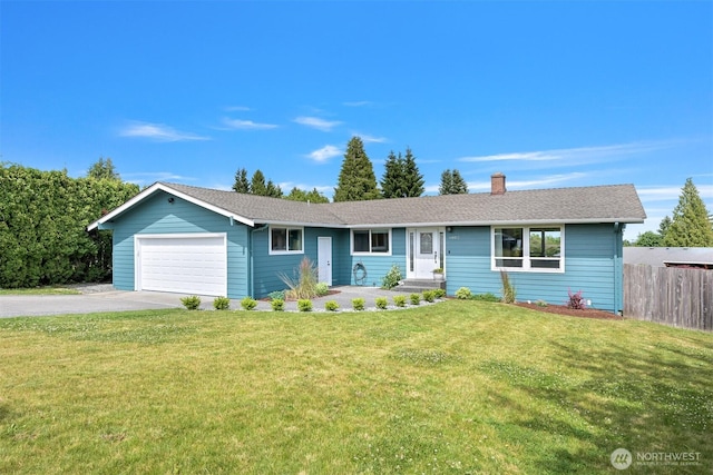 6002 Ridgeview Pl, Ferndale, WA 98248 - ranch-style home featuring driveway, a chimney, an attached garage, and roof with shingles