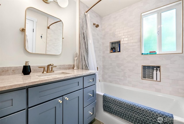 6002 Ridgeview Pl, Ferndale, WA 98248 - full bath featuring vanity, shower / bath combo, and heating unit