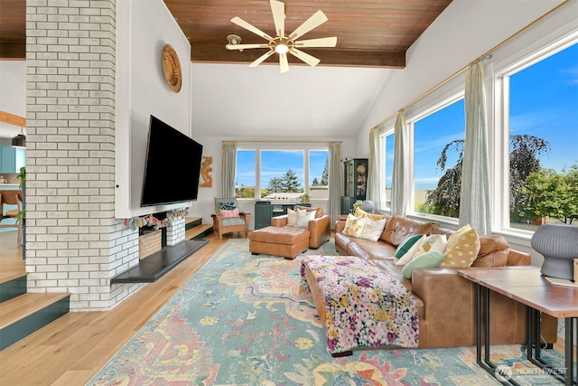 6002 Ridgeview Pl, Ferndale, WA 98248 - living area featuring plenty of natural light, wood finished floors, wood ceiling, and ceiling fan