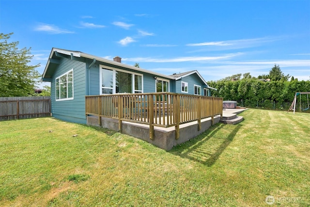 6002 Ridgeview Pl, Ferndale, WA 98248 - back of property featuring a deck and a chimney