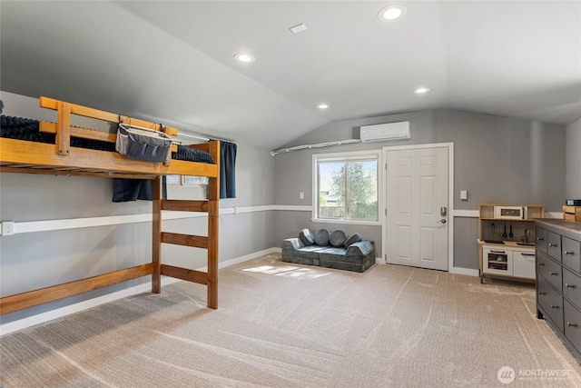 922 SW 160th St, Burien, WA 98166 - bedroom with light carpet, vaulted ceiling, recessed lighting, and a wall mounted AC