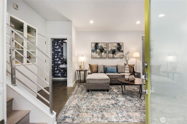 1804 25th Ave Unit A, Seattle, WA 98122 - living area featuring stairs, recessed lighting, and finished concrete flooring