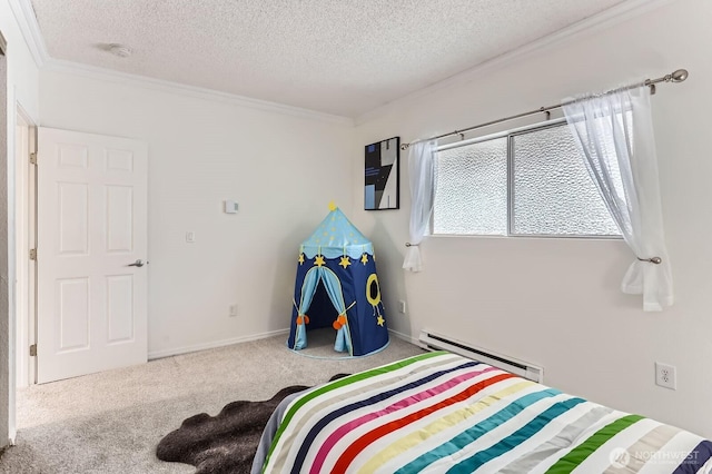 14547 NE 40th St Unit J302, Bellevue, WA 98007 - carpeted bedroom with a baseboard radiator, a textured ceiling, and crown molding