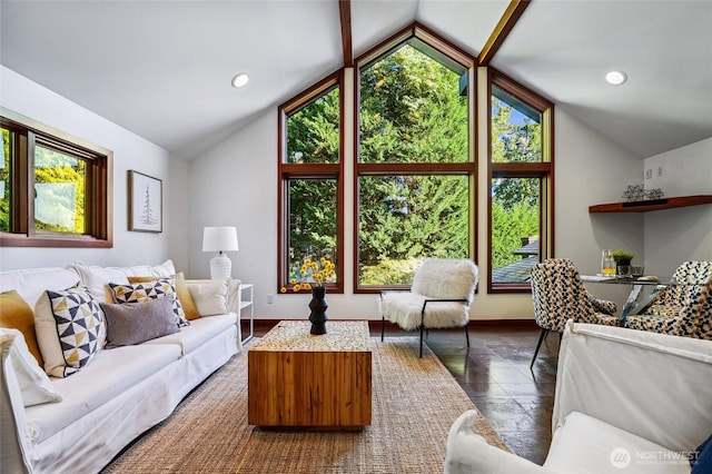 18 Holly Ln, Mercer Island, WA 98040 - living room with vaulted ceiling, healthy amount of natural light, and recessed lighting