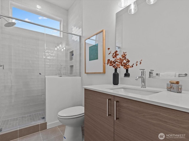 9015 Dibble Ave NW, Seattle, WA 98117 - full bath featuring vanity, a shower stall, and tile patterned floors