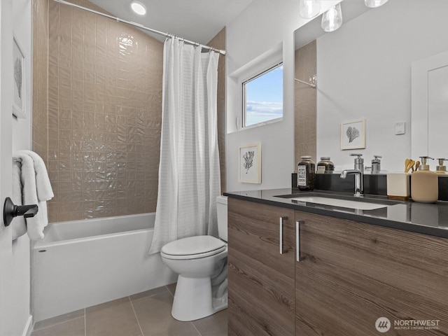 9015 Dibble Ave NW, Seattle, WA 98117 - full bathroom with vanity, shower / tub combo, and tile patterned flooring