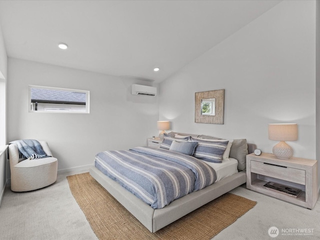 9015 Dibble Ave NW, Seattle, WA 98117 - carpeted bedroom featuring a wall mounted AC, lofted ceiling, and recessed lighting