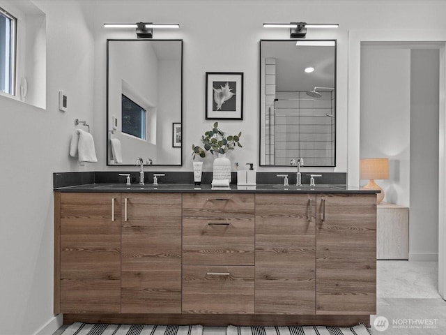 9015 Dibble Ave NW, Seattle, WA 98117 - bathroom with double vanity and tiled shower