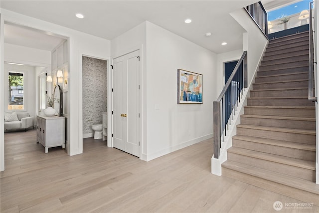 331 18th Ave, Kirkland, WA 98033 - entrance foyer featuring stairway, light wood-style flooring, and recessed lighting