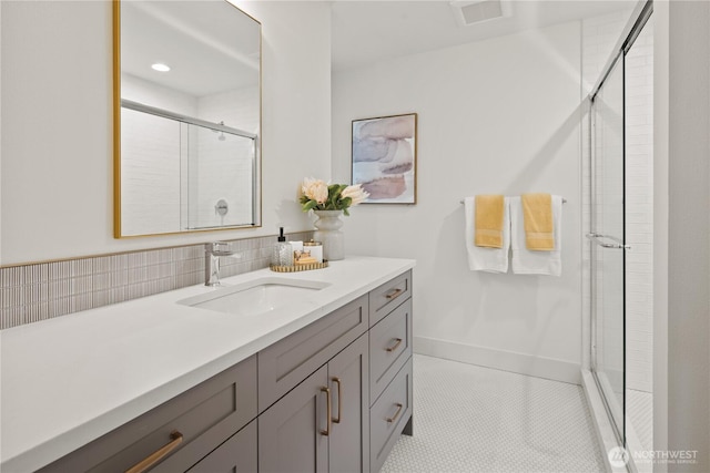 331 18th Ave, Kirkland, WA 98033 - full bath featuring vanity, a stall shower, and tile patterned floors