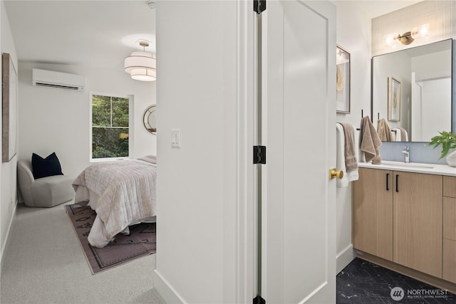 333 18th Ave, Kirkland, WA 98033 - ensuite bathroom featuring a wall unit AC, vanity, and backsplash