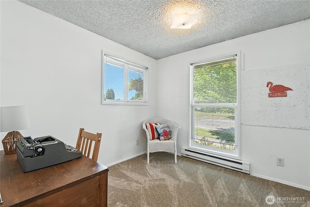 2102 35th Ave, Longview, WA 98632 - office with baseboard heating, a textured ceiling, and carpet