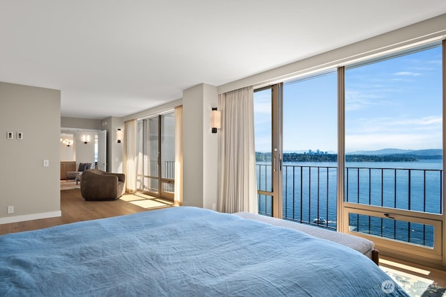 1620 43rd Ave E Unit 15A-B, Seattle, WA 98112 - bedroom featuring a water and mountain view, wood finished floors, and access to outside