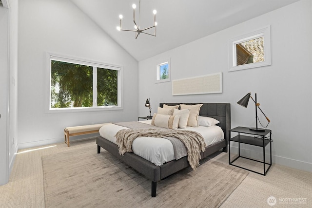 231 19th Ave, Kirkland, WA 98033 - bedroom featuring a chandelier and high vaulted ceiling