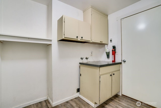 8106 186th Street Ct E, Puyallup, WA 98375 - washroom featuring light wood finished floors, cabinet space, electric dryer hookup, and washer hookup