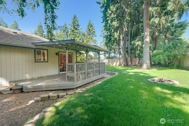 8106 186th Street Ct E, Puyallup, WA 98375 - fenced backyard featuring a deck and an outdoor fire pit