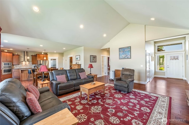 3516 Dianna Way, Wenatchee, WA 98801 - living room with high vaulted ceiling, hardwood / wood-style floors, and recessed lighting