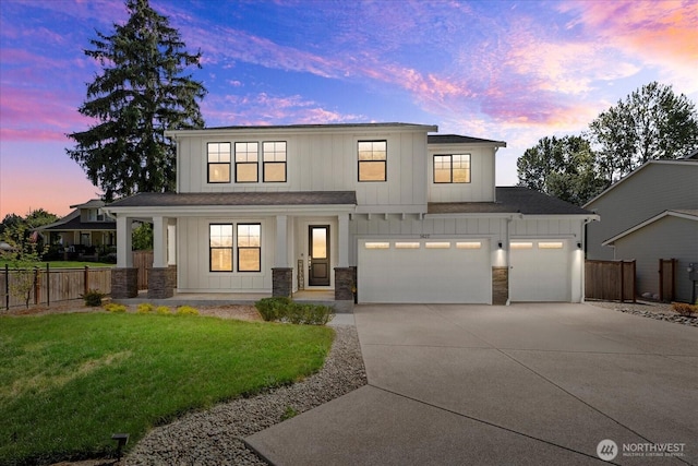 1427 114th Ave E, Edgewood, WA 98372 - modern inspired farmhouse featuring board and batten siding, a porch, a garage, and driveway