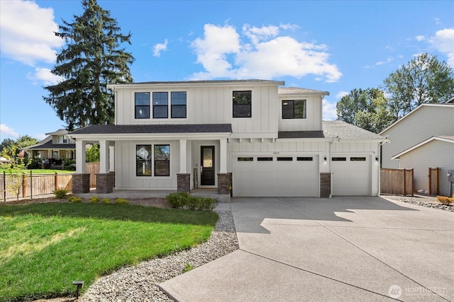 1427 114th Ave E, Edgewood, WA 98372 - modern inspired farmhouse with board and batten siding, roof with shingles, concrete driveway, and an attached garage