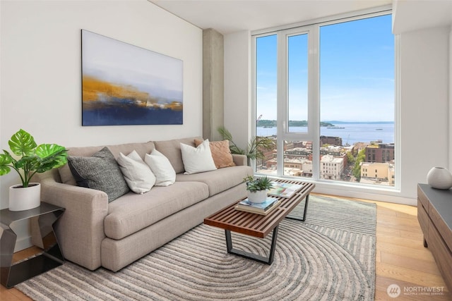 450 S Main St Unit 1608, Seattle, WA 98104 - living area with a water view and wood finished floors