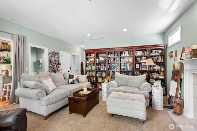 2060 Hammond Ave, Dupont, WA 98327 - living area with recessed lighting and a fireplace with flush hearth