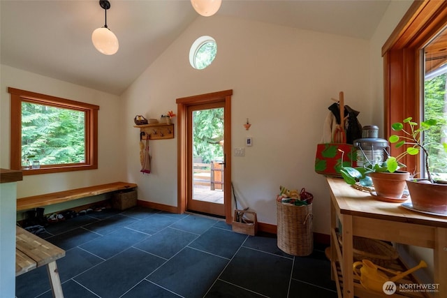 1692 Galbraith Ln, Bellingham, WA 98229 - entryway with baseboards and high vaulted ceiling