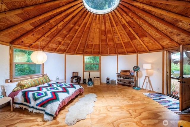 1692 Galbraith Ln, Bellingham, WA 98229 - bedroom featuring access to outside, multiple windows, and wood ceiling
