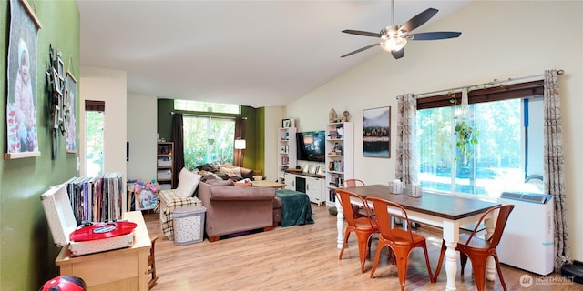 230 Goldmyer Dr, Chehalis, WA 98532 - dining room with vaulted ceiling, light wood-style flooring, and ceiling fan