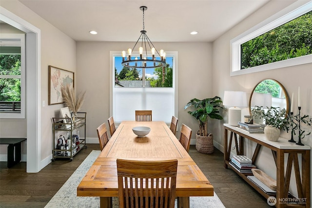 10702 39th Ave NE, Seattle, WA 98125 - dining room featuring a chandelier, dark wood finished floors, and recessed lighting