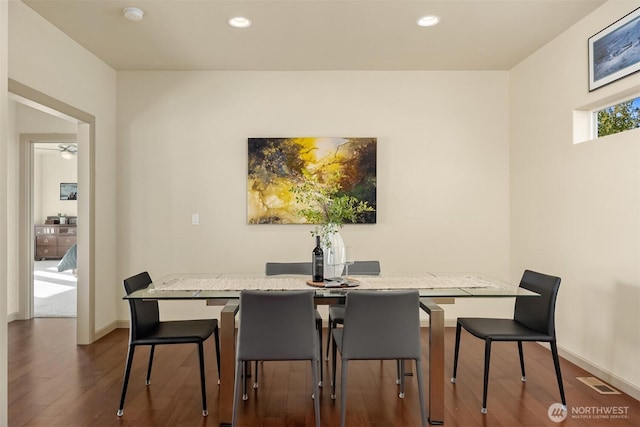 52 Carriage Dr, Sequim, WA 98382 - dining area with dark wood-type flooring, recessed lighting, and ceiling fan