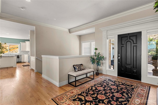 1776 Broadway Pl, Wenatchee, WA 98801 - entrance foyer with plenty of natural light, light wood finished floors, crown molding, and recessed lighting