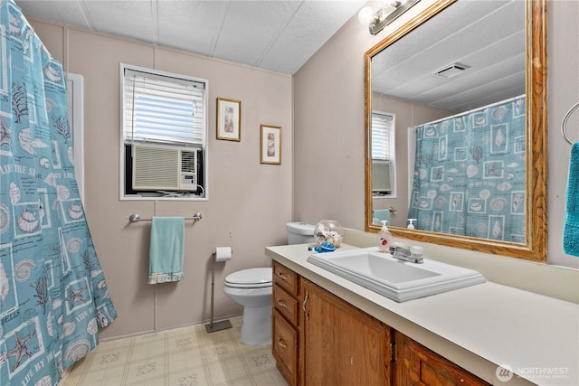 5594 Hillvue Rd, Blaine, WA 98230 - bathroom featuring vanity, tile patterned floors, cooling unit, and curtained shower