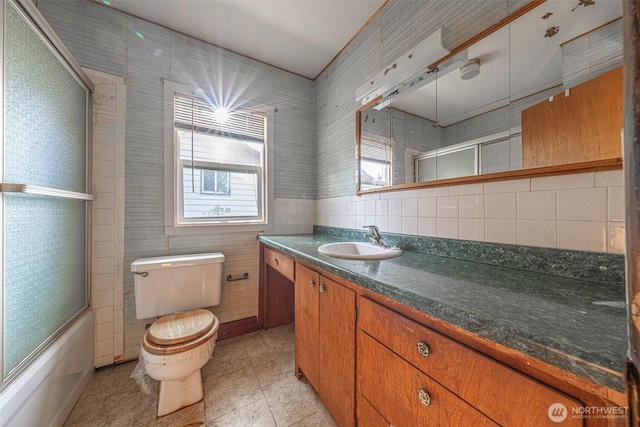5507 N 45th St, Tacoma, WA 98407 - full bathroom with vanity, enclosed tub / shower combo, and tile patterned floors