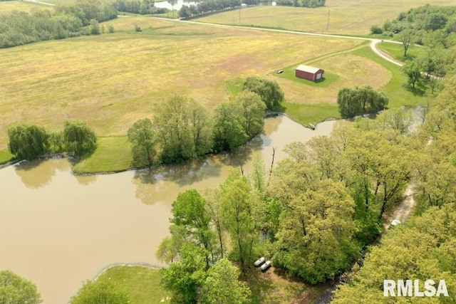 aerial view with a rural view and a water view