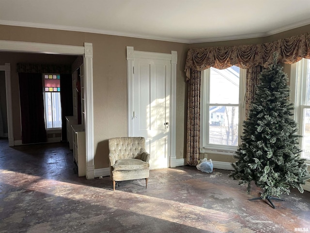 sitting room with ornamental molding