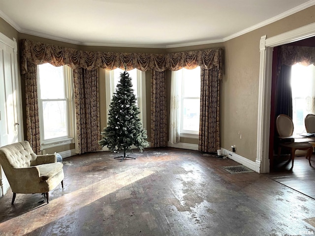 unfurnished room featuring dark wood-type flooring and crown molding