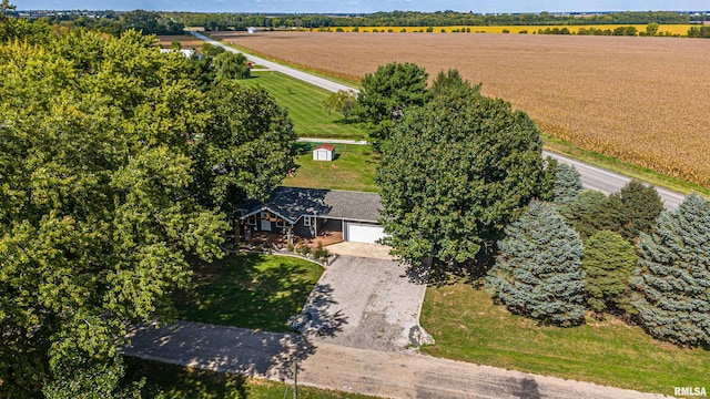 birds eye view of property featuring a rural view