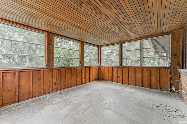 unfurnished sunroom featuring a wealth of natural light and wood ceiling