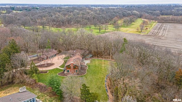 birds eye view of property featuring a rural view