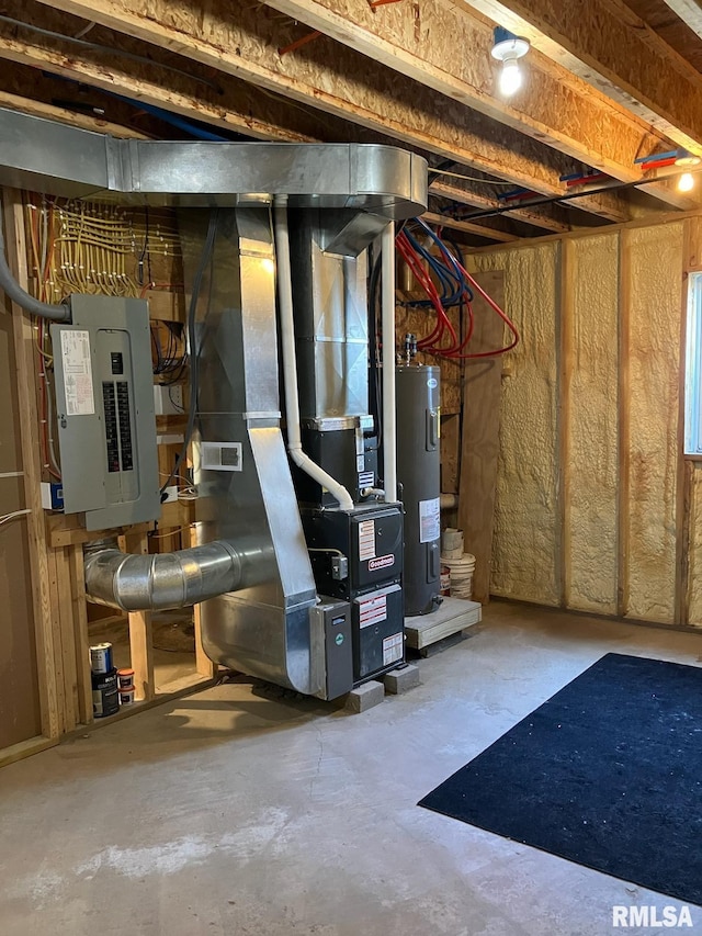 utility room with electric water heater and electric panel