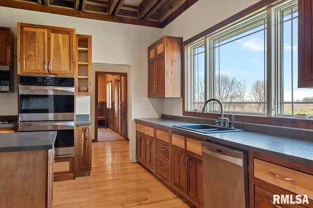 kitchen featuring stainless steel appliances, light wood-type flooring, and sink