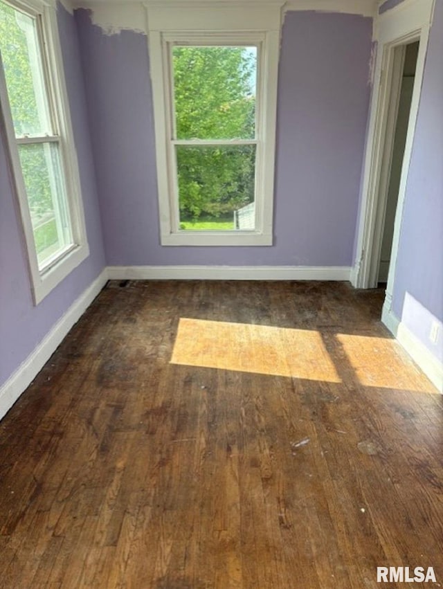 empty room with dark hardwood / wood-style flooring